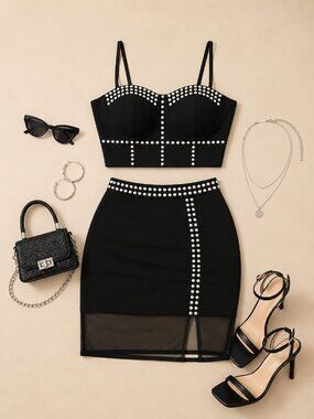 🖤Black Studded Crop Top & Skirt Set🖤